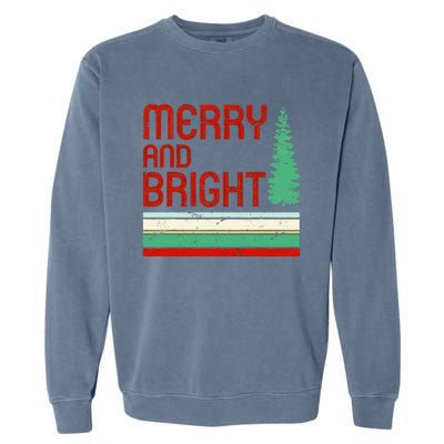 Merry And Bright Christmas Tree Xmas Holiday Retro Vintage Garment-Dyed Sweatshirt