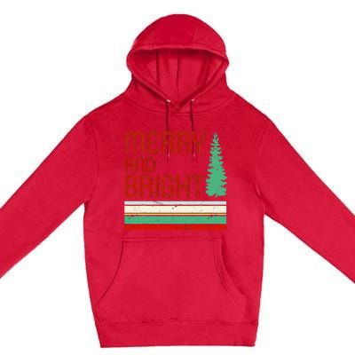 Merry And Bright Christmas Tree Xmas Holiday Retro Vintage Premium Pullover Hoodie