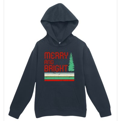 Merry And Bright Christmas Tree Xmas Holiday Retro Vintage Urban Pullover Hoodie