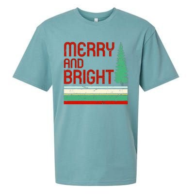 Merry And Bright Christmas Tree Xmas Holiday Retro Vintage Sueded Cloud Jersey T-Shirt