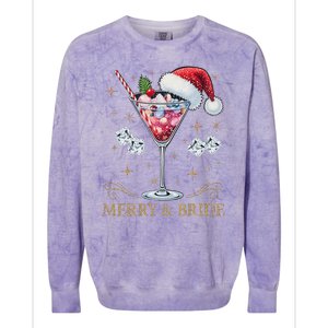 Merry And Bride Bachelorette Party Cocktail Drink Christmas Colorblast Crewneck Sweatshirt