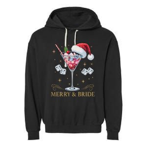 Merry And Bride Bachelorette Party Cocktail Drink Christmas Garment-Dyed Fleece Hoodie