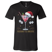 Merry And Bride Bachelorette Party Cocktail Drink Christmas V-Neck T-Shirt