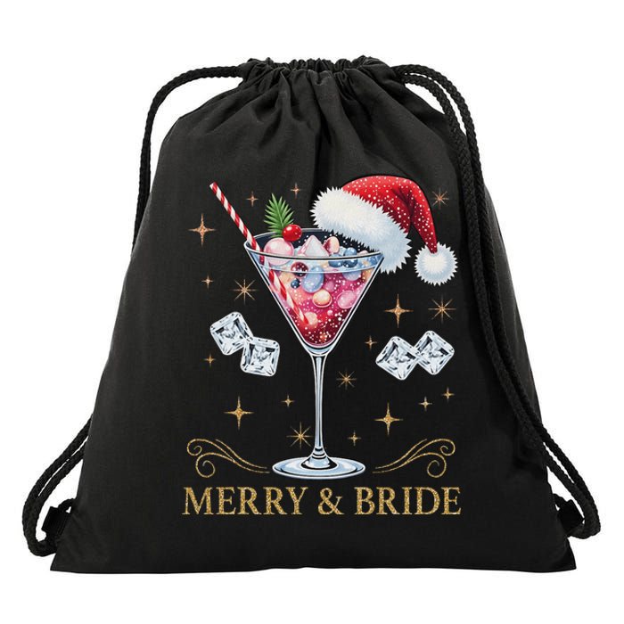 Merry And Bride Bachelorette Party Cocktail Drink Christmas Drawstring Bag