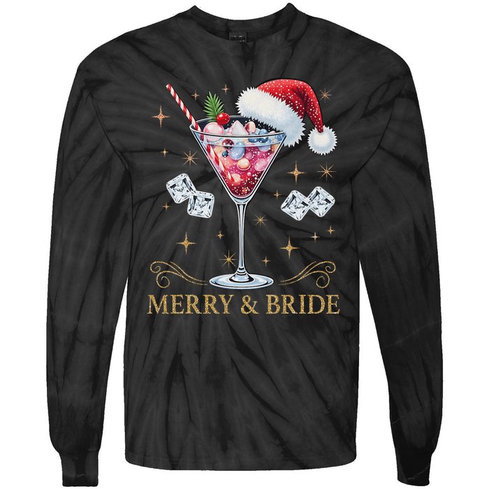 Merry And Bride Bachelorette Party Cocktail Drink Christmas Tie-Dye Long Sleeve Shirt