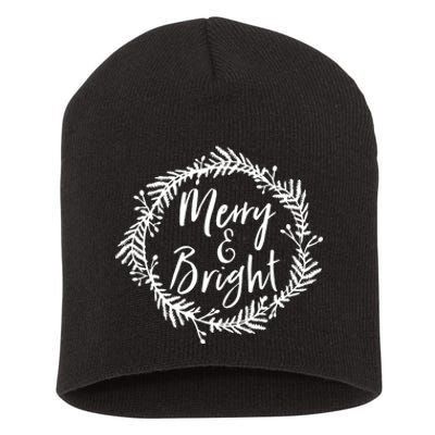 Merry And Bright Christmas Season Holiday Spirit Short Acrylic Beanie