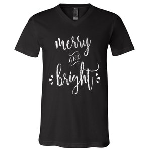 Merry And Bright Christmas Holiday Xmas V-Neck T-Shirt