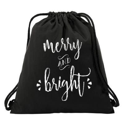 Merry And Bright Christmas Holiday Xmas Drawstring Bag