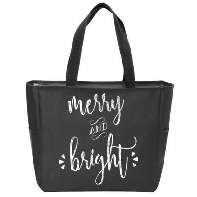 Merry And Bright Christmas Holiday Xmas Zip Tote Bag