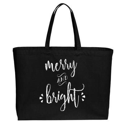 Merry And Bright Christmas Holiday Xmas Cotton Canvas Jumbo Tote