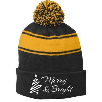 Merry And Bright Christmas Tree Stripe Pom Pom Beanie