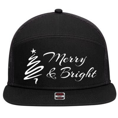 Merry And Bright Christmas Tree 7 Panel Mesh Trucker Snapback Hat