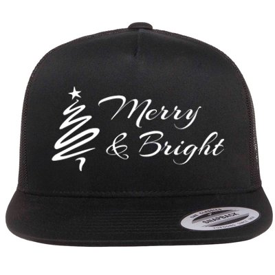 Merry And Bright Christmas Tree Flat Bill Trucker Hat