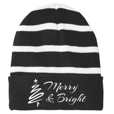 Merry And Bright Christmas Tree Striped Beanie with Solid Band