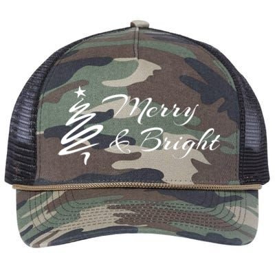 Merry And Bright Christmas Tree Retro Rope Trucker Hat Cap