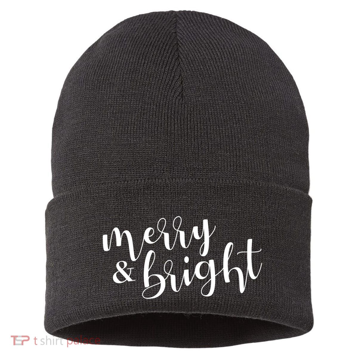 Merry And Bright Christmas Holiday Season Sustainable Knit Beanie