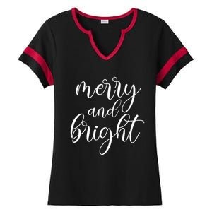 Merry And Bright Christmas Pajamas Outfit Funny Family Xmas Ladies Halftime Notch Neck Tee