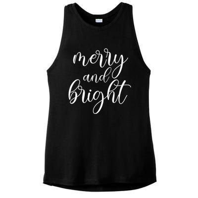 Merry And Bright Christmas Pajamas Outfit Funny Family Xmas Ladies PosiCharge Tri-Blend Wicking Tank