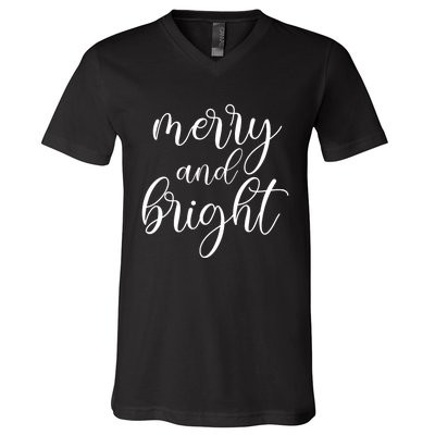 Merry And Bright Christmas Pajamas Outfit Funny Family Xmas V-Neck T-Shirt