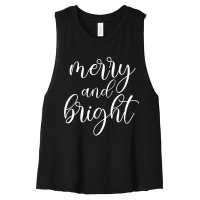 Merry And Bright Christmas Pajamas Outfit Funny Family Xmas Women's Racerback Cropped Tank