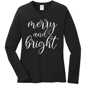 Merry And Bright Christmas Pajamas Outfit Funny Family Xmas Ladies Long Sleeve Shirt