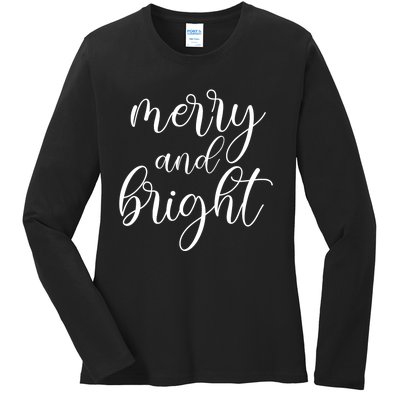 Merry And Bright Christmas Pajamas Outfit Funny Family Xmas Ladies Long Sleeve Shirt