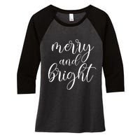 Merry And Bright Christmas Pajamas Outfit Funny Family Xmas Women's Tri-Blend 3/4-Sleeve Raglan Shirt