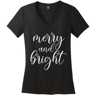 Merry And Bright Christmas Pajamas Outfit Funny Family Xmas Women's V-Neck T-Shirt