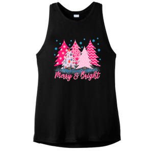 Merry And Bright Pink Christmas Tree Pink Christmas Costume Meaningful Gift Ladies PosiCharge Tri-Blend Wicking Tank