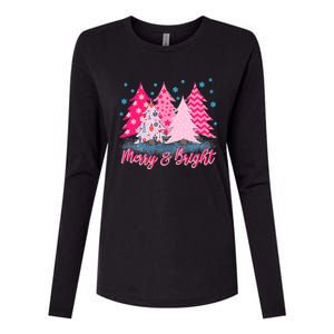 Merry And Bright Pink Christmas Tree Pink Christmas Costume Meaningful Gift Womens Cotton Relaxed Long Sleeve T-Shirt