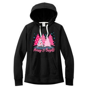 Merry And Bright Pink Christmas Tree Pink Christmas Costume Meaningful Gift Women's Fleece Hoodie