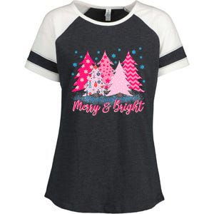 Merry And Bright Pink Christmas Tree Pink Christmas Costume Meaningful Gift Enza Ladies Jersey Colorblock Tee