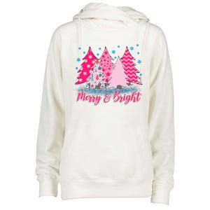 Merry And Bright Pink Christmas Tree Pink Christmas Costume Meaningful Gift Womens Funnel Neck Pullover Hood