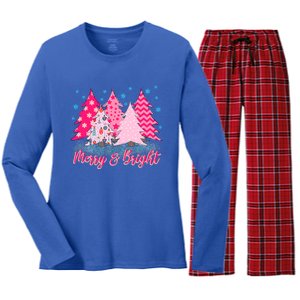 Merry And Bright Pink Christmas Tree Pink Christmas Costume Meaningful Gift Women's Long Sleeve Flannel Pajama Set 