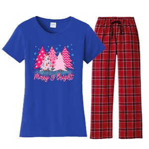 Merry And Bright Pink Christmas Tree Pink Christmas Costume Meaningful Gift Women's Flannel Pajama Set