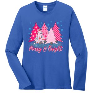 Merry And Bright Pink Christmas Tree Pink Christmas Costume Meaningful Gift Ladies Long Sleeve Shirt