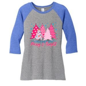 Merry And Bright Pink Christmas Tree Pink Christmas Costume Meaningful Gift Women's Tri-Blend 3/4-Sleeve Raglan Shirt