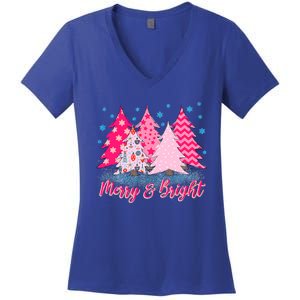 Merry And Bright Pink Christmas Tree Pink Christmas Costume Meaningful Gift Women's V-Neck T-Shirt