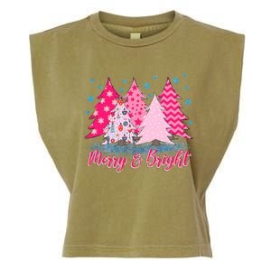 Merry And Bright Pink Christmas Tree Pink Christmas Costume Meaningful Gift Garment-Dyed Women's Muscle Tee