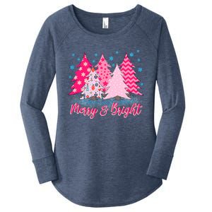 Merry And Bright Pink Christmas Tree Pink Christmas Costume Meaningful Gift Women's Perfect Tri Tunic Long Sleeve Shirt