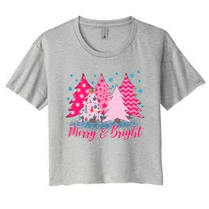 Merry And Bright Pink Christmas Tree Pink Christmas Costume Meaningful Gift Women's Crop Top Tee