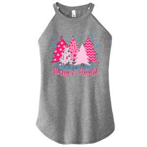 Merry And Bright Pink Christmas Tree Pink Christmas Costume Meaningful Gift Women's Perfect Tri Rocker Tank