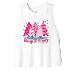 Merry And Bright Pink Christmas Tree Pink Christmas Costume Meaningful Gift Women's Racerback Cropped Tank