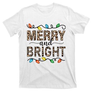 Merry And Bright Christmas Leopard Christmas Lights T-Shirt