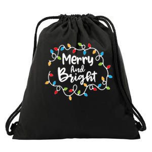 Merry And Bright Santa Christmas Xmas Lights Pajamas Holiday Drawstring Bag