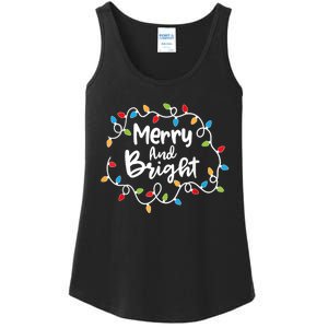 Merry And Bright Santa Christmas Xmas Lights Pajamas Holiday Ladies Essential Tank