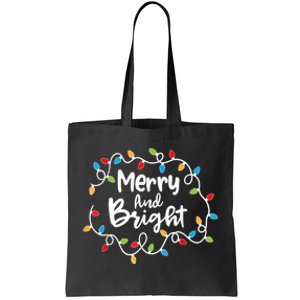 Merry And Bright Santa Christmas Xmas Lights Pajamas Holiday Tote Bag