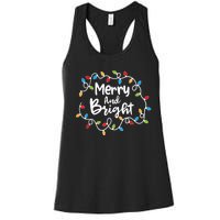 Merry And Bright Santa Christmas Xmas Lights Pajamas Holiday Women's Racerback Tank