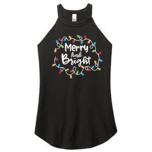 Merry And Bright Santa Christmas Xmas Lights Pajamas Holiday Women's Perfect Tri Rocker Tank