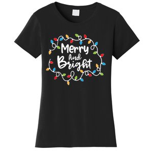 Merry And Bright Santa Christmas Xmas Lights Pajamas Holiday Women's T-Shirt